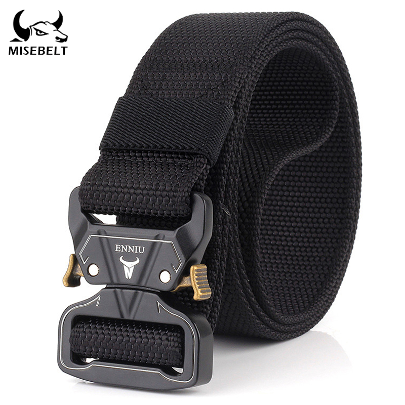 

Hard metal quick release buckle tactical belt soft real nylon unisex training belt non-slip texture outdoor accessories, Blue