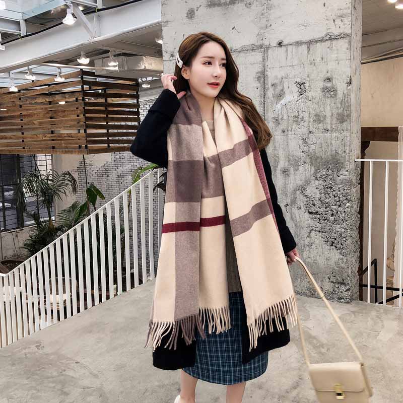 

Women Lady Hot Fashion Winter Warm Scarf Cashmere Long Wrap Shawl Plaid Knit Scarf Pashmina Gift, Blue;gray