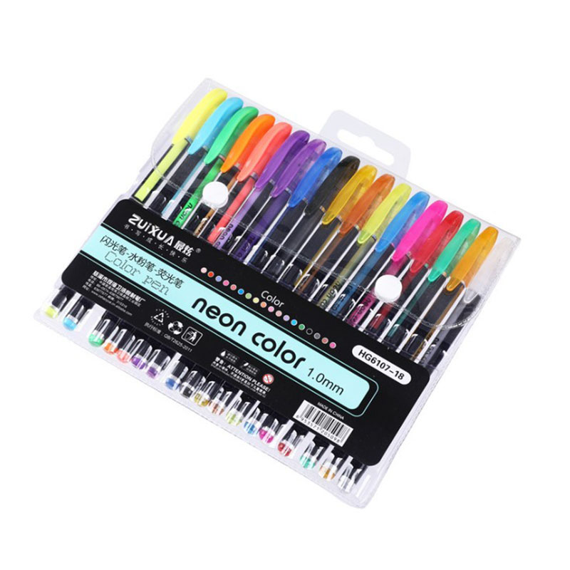 

18 Colors Gel Pens Set Glitter Fluorescence Pen for Adult Coloring Books Journals Drawing Doodling Art Markers