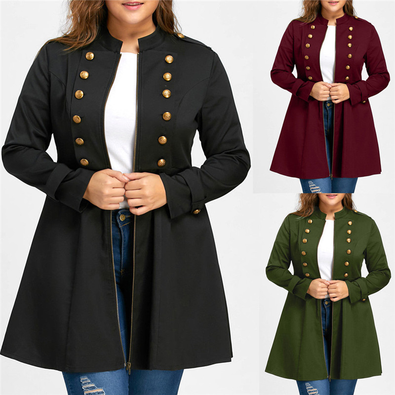 

trench coat for women Plus Size Vintage Longline Coat Double Breasted Flare Windbreaker Solid Casual Trench Harajuku #111, Black