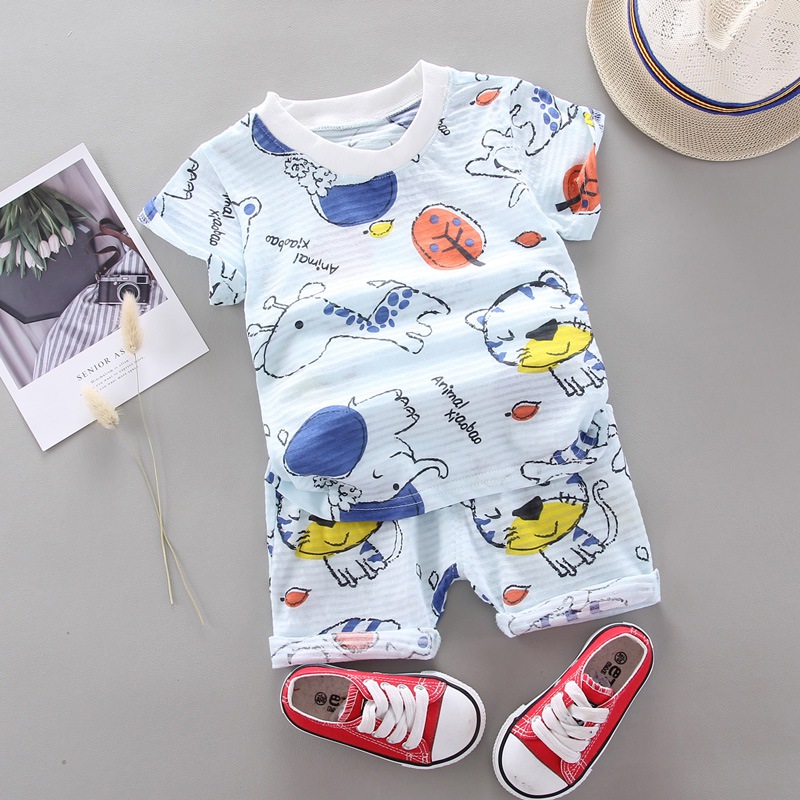

Hot Sale Boys Clothing Children Summer Boys Clothes Cartoon Print Kids Boy Clothing Set T-shit+Shorts New Cotton, White