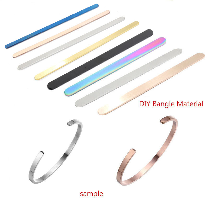 

2019 New Rose Gold Silver 152mm Length Stainless Steel Bar Straight Line Blank Bracelet Cuff Mantra Bangle Material (10pcs/lot