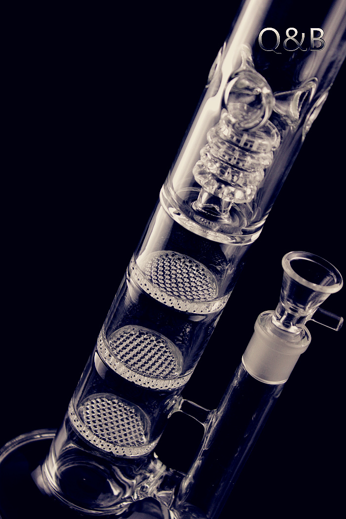 

QBsomk Height Glass Bongs Triple Honeycomb Oil Rigs Birdcage Perc Dab Rig Big Straight Tube Water Pipes With 18mm Bowl