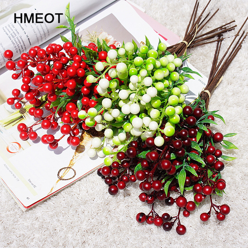 

HMEOT 35cm 6 pcs/ lot fruit bunch foam berry Simulation Berry Flower Bouquet plant Home Wedding Party Decoration foam flower, Burgundy
