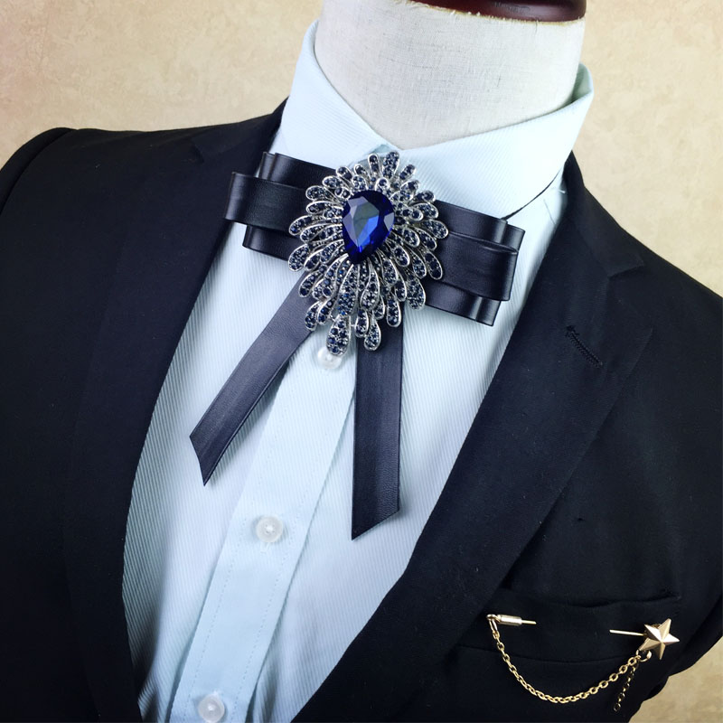 

Fashion Men's Bow Tie Set Male Vintage Diamond groomsmen Wedding Collar Accessories Ties Butterfly Necktie Pocket Brooch Set