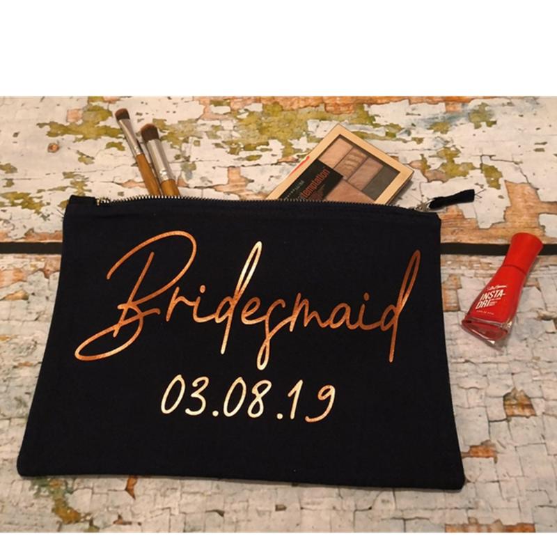 

personalised bridesmaid gift,black Wedding thank you gift,Bride cosmetic bag, cutom maid of honour gift, monogrammed makeup bag