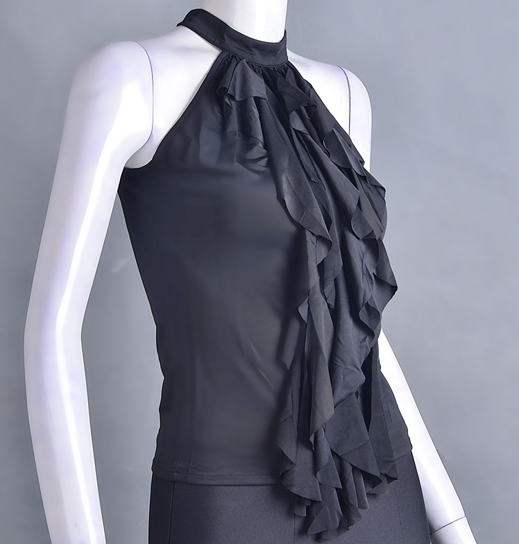 

ballroom dancing Latin dance multi turtle neck sleeveless top T10035, Black