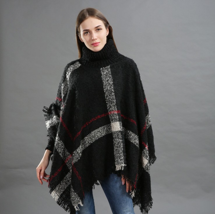 

Scarves Casual Warm Plaid Turtleneck Women Poncho Wraps Spring Cotton Loose Scarf Casaco Feminino Cachecol