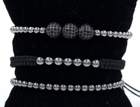 

4mm 3PCS/Lot igh54 gold silver Copper cz zircon cubic zirconia elastic ball bead crown Punk Macrame Charm Bracelet Bangles
