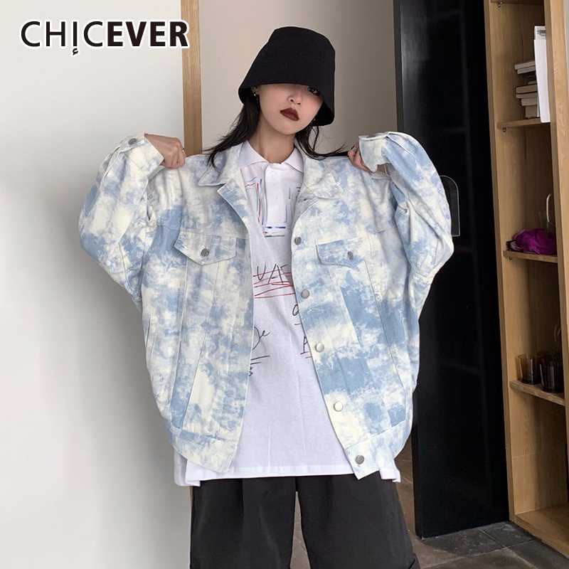 

Korean Denim Jacket Women Lapel Collar Long Sleeve Print Hit Color Loose Casual Coats For Female 2020 Summer Fashion, As picture
