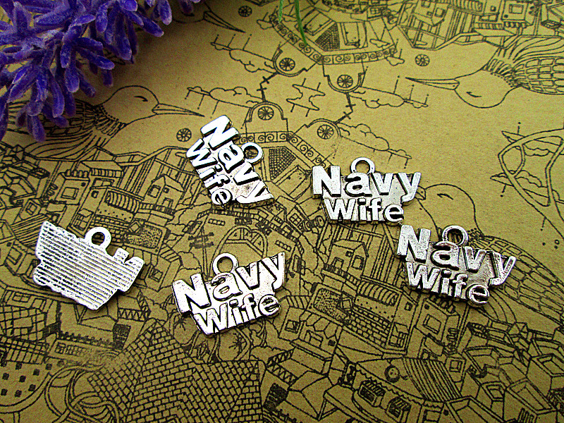 

30pcs-- Navy Wife Charms , Antique silver Navy Wife Charm pendant 20x5mm