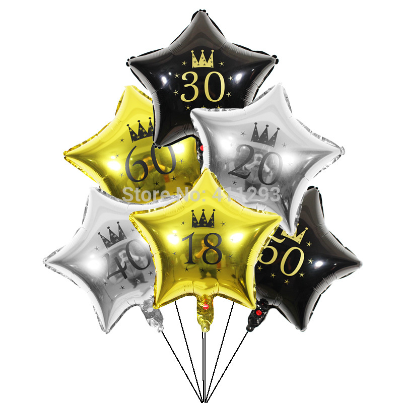 

3pcs/lot 30th birthday balloon 16 18 20 21 30 40 50 60 70 80th birthday party decorations black gold silver anniversary balloons