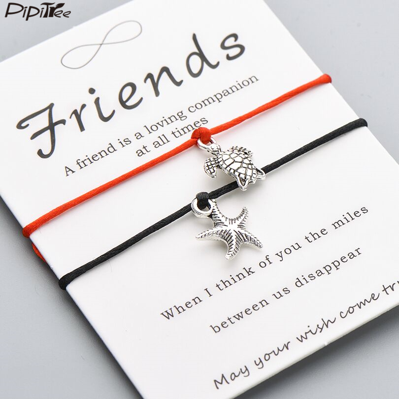 

Pipitree 2pcs/set Best Friends Lucky Sea Turtle Starfish Charm Bracelet Women Men Friendship Red String Bracelets Jewelry