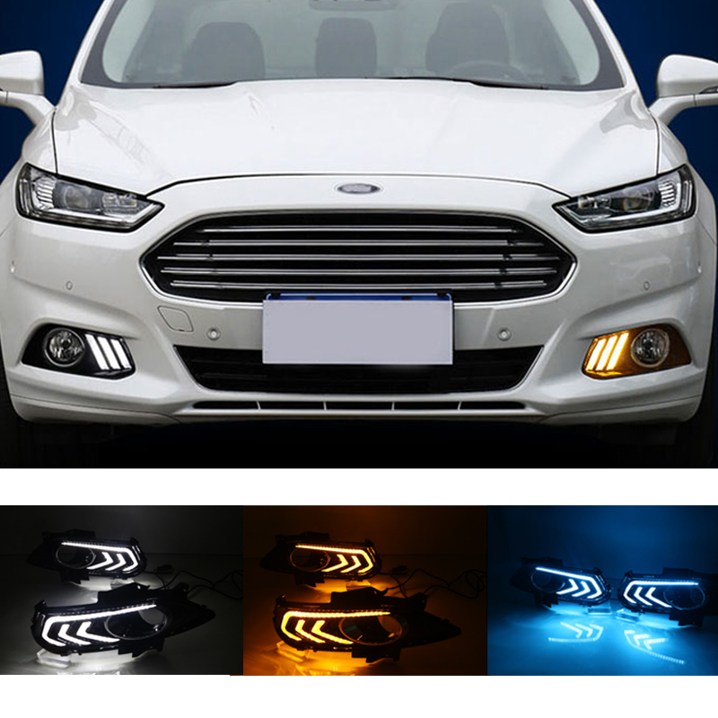 

Car Flashing Led DRL Daytime Running Light For Ford Mondeo Fusion 2013 2014 2015 2016 car styling Waterproof With Fog Lamp Hole, Black