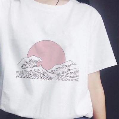 

Japanese Style T-shirts for Women Sunset Over The Sea Harajuku White Tshirt Korean Tshirt Summer 2019 Tee Shirt Femme Vogue, As pic