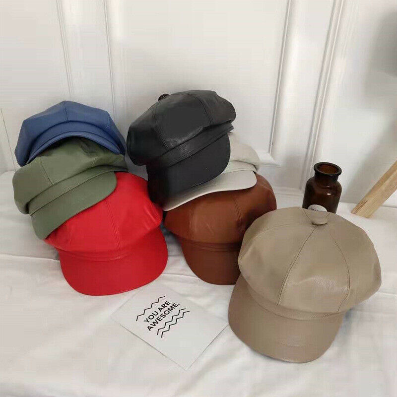 

Vintage Women PU Beret Hat French Artist Hat Winter Ski Cap Ladies Fashion All-match Fashion Berets 2020 Hot Sale, Black