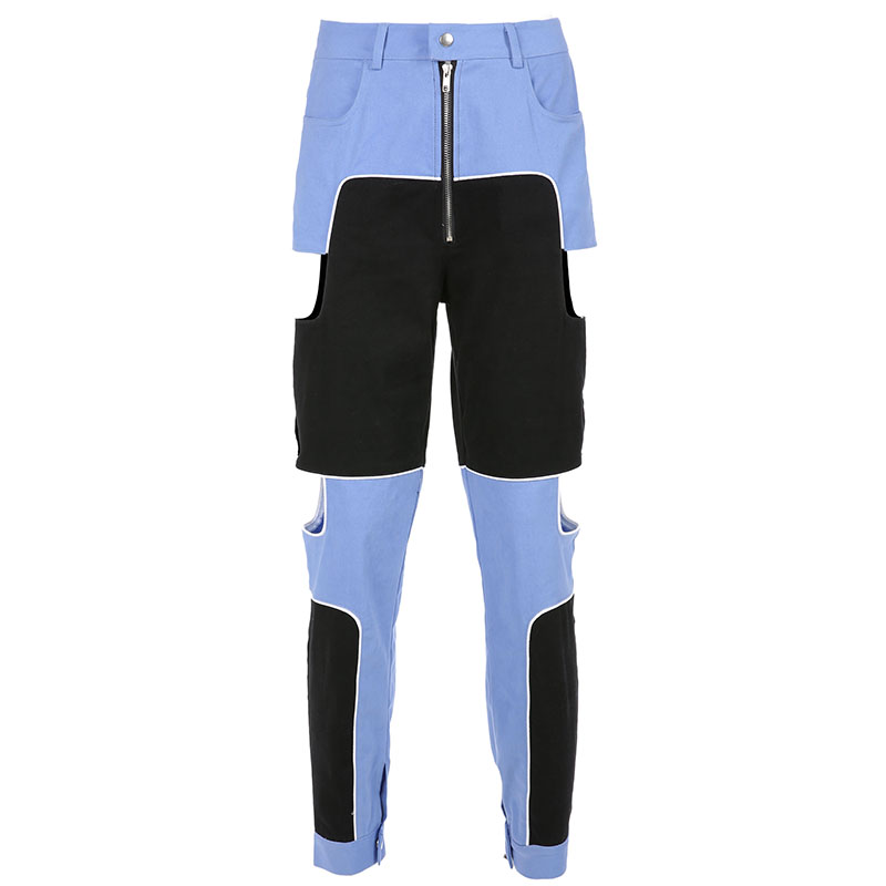 

Februaryfrost 2020 Women High Waist Ripped Holes Patchwork Harem Pants Fashion Ankle-length Cargo Pants Trousers Streetwear, Blue
