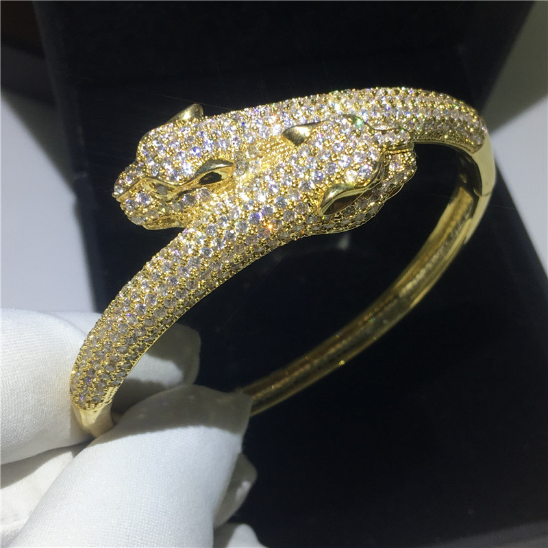 Luxe léopard forme bracelet pavé réglage 380 pièces 5A zircone cubique couleur or bracelet bracelets pour femmes accessoires de mariage