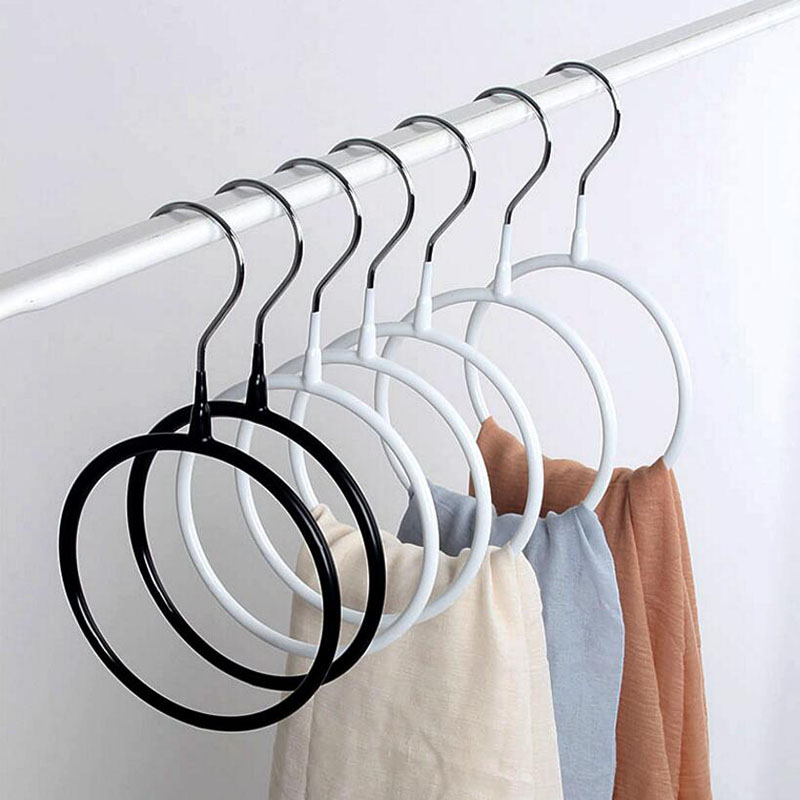 

10 Pcs/Lot White Black Non slip Rubber Coating Metal Circle Ring Hanger Rack for Scarf Tie Belt and Towel