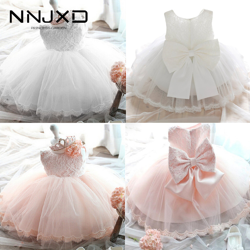 

12M 18M Baby Girls Christening Dress Birthday Party Gown Infant Girl Clothing Toddler Kids Baby Lace Wedding Dresses Big Bow