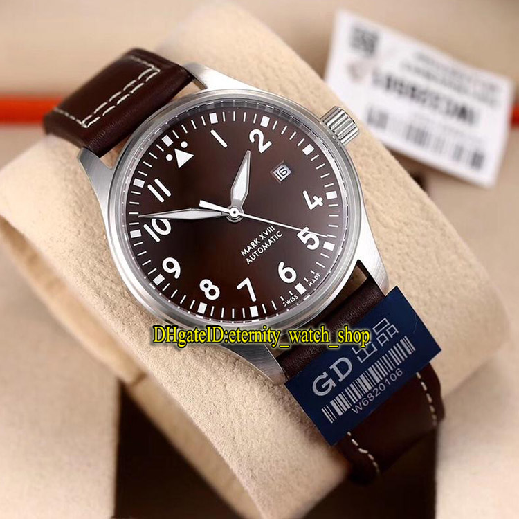 

4 Color Mark XVIII Pilot 327003 Brown Date Dial Japan Miyota 821A Automatic Mechanical Mens Watch 316L Steel Case Leather Band Sport Watches, Box