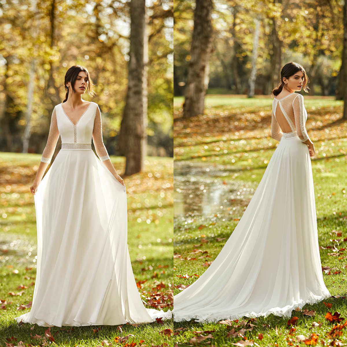 

2020 Gali Karten Boho Wedding Dresses A Line Appliqued V Neck Backless Robes De Mariée Country Bridal Gowns Bohemia Wedding Dress, Nude