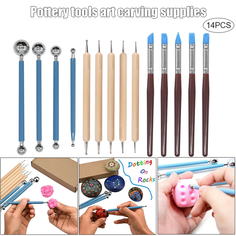 

14pcs Ball Stylus Dotting Tools Set for Embossing Pattern Clay Pottery Ceramics Flower Carving Sculpting Modeling LFX-IN