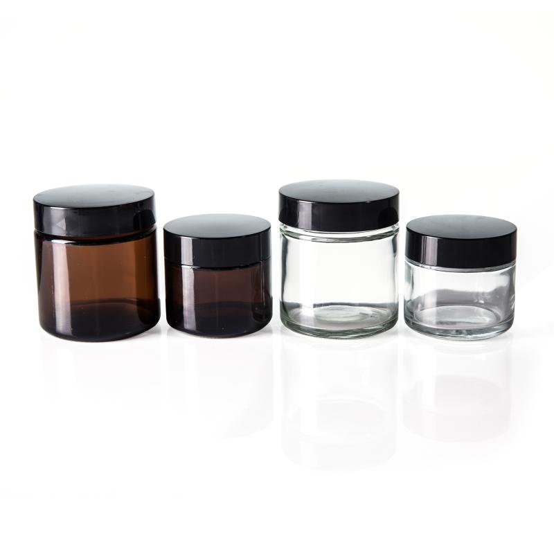 

12pcs set 15g,30g,60g,120g cosmetic face eye shadow empty glass container jars in clear amber blue green colour with black lids
