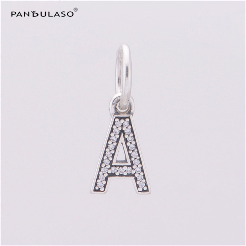 Fits Pandora Charms Bracelet Authentic 925 Sterling Silver Dangle Bead Letter A with Cz Crystal Charm DIY Jewelry Free Shipping-image-251987028