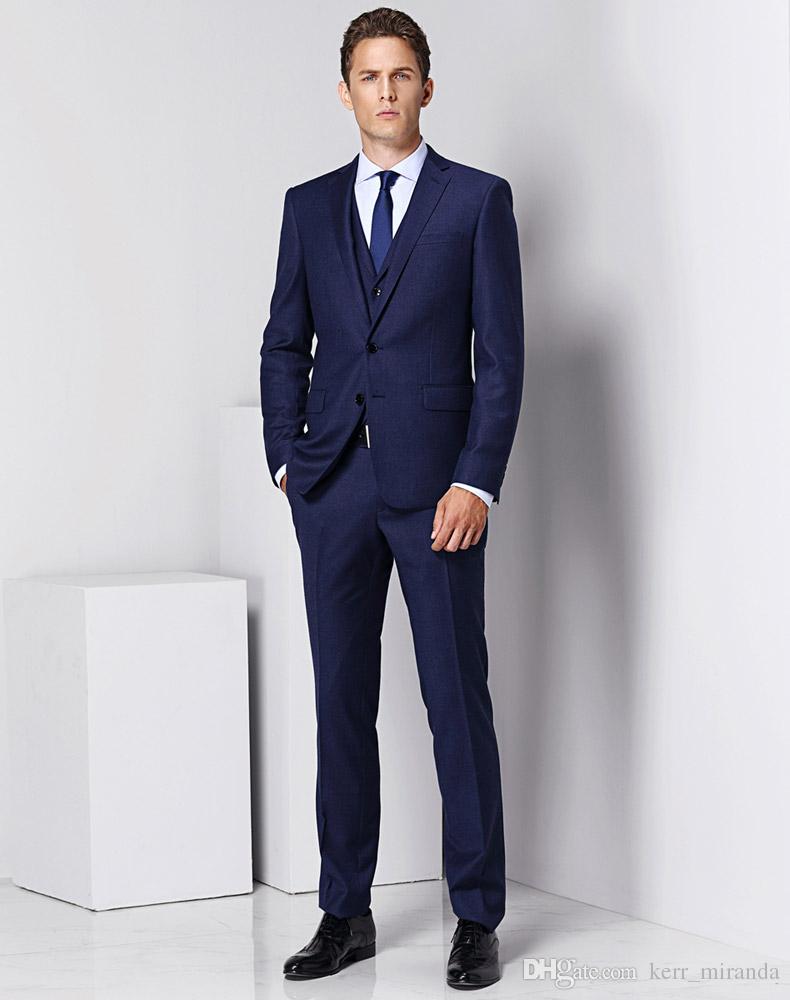 

Navy Classic Men's Suit Navy Lapel Single-Breasted Men's Business Office Suit And Groom Wedding Dress Prom Suits (coat + pants + vest), Light gray
