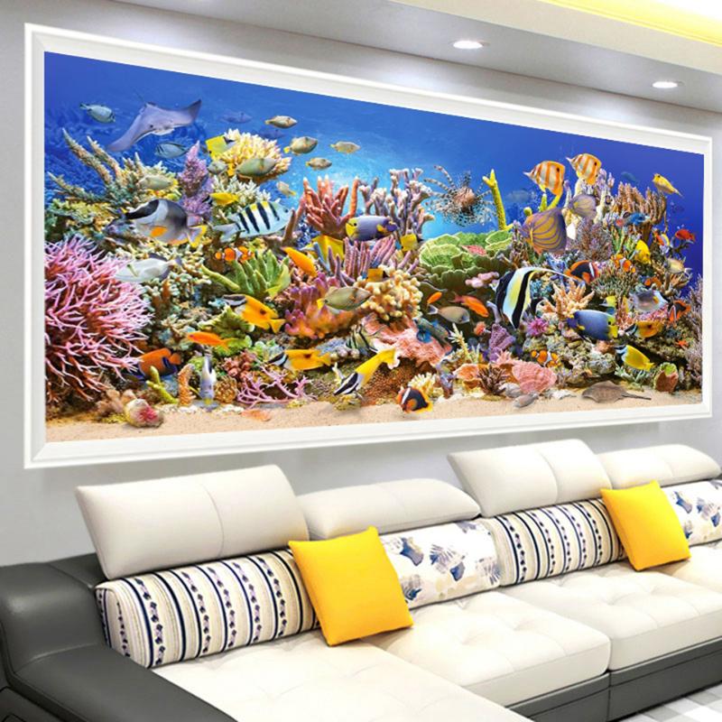 

AZQSD 5D DIY Diamond Painting Landscape Needlework Art Full Square DIY Diamond Embroidery Mosaic Sea&Fish Home Decor Scenic