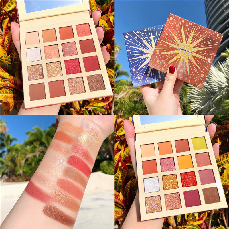 

Sweet mint Cosmetics 16 Colors Shimmer Matte Eye Shadow Palette Waterproof Glitter Highlight Metallic Eyeshadow Power Pigment, 02