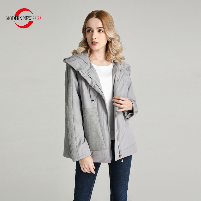 

MODERN NEW SAGA 2020 Women Jacket Spring Cotton Padded Jacket Autumn Loose Women Coat Hooded Patchwork Woman Jackets Plus Size, 50-1 light green