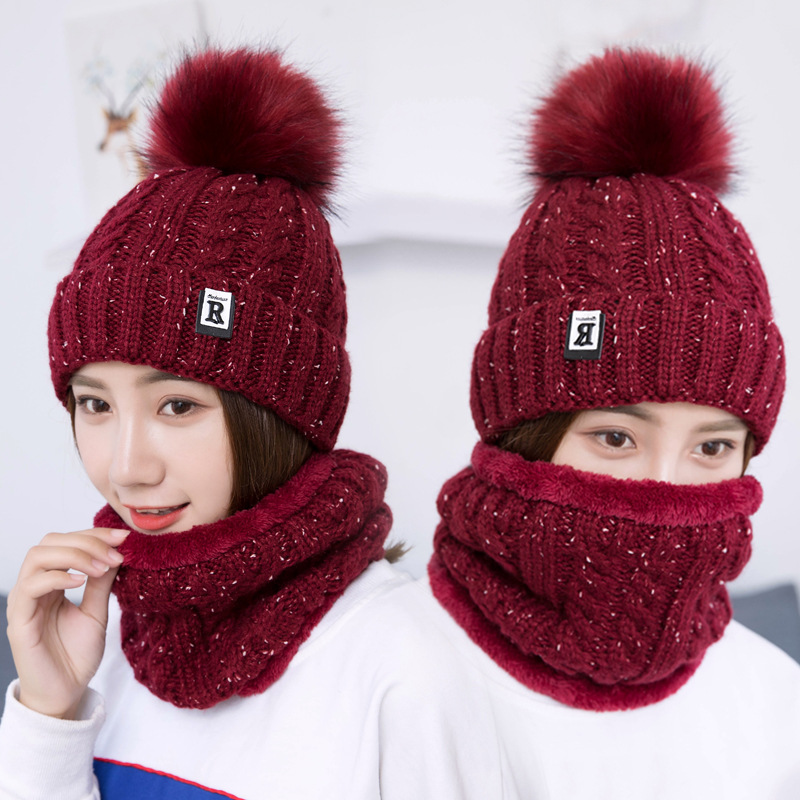 

Fashion Autumn Winter Women's Hat Caps Knitted Wool Warm Scarf Thick Windproof Scarf Set of Hat And For Women