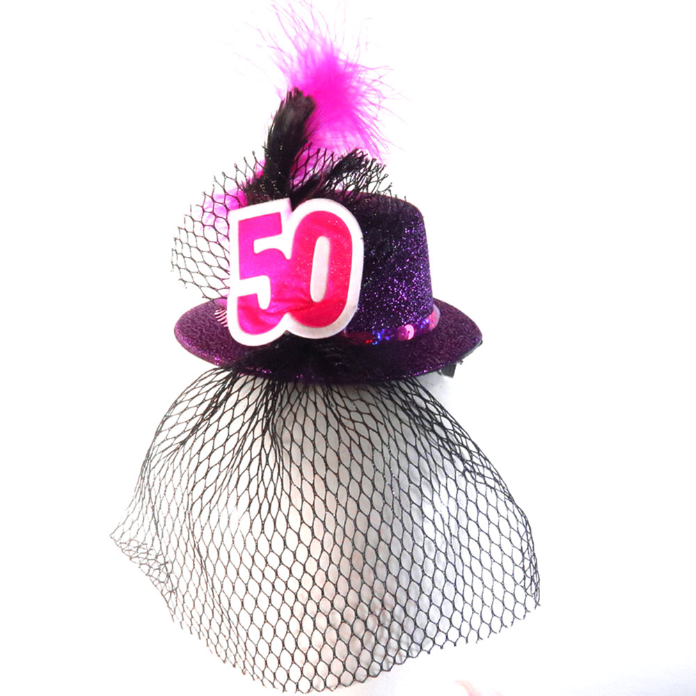 

2020 new design Mini top party hat on hair clips sexy fishnet adult happy birthday 18 21 30 40 50 birthday princess women hats