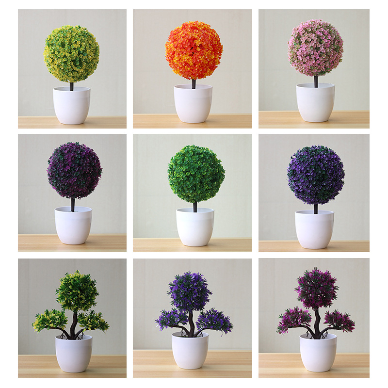 

New Creative Artificial Mini Grass Ball Bonsai Tree Flower Plastic Simulated Plant Potted Christmas Wedding Home Decoration, 10