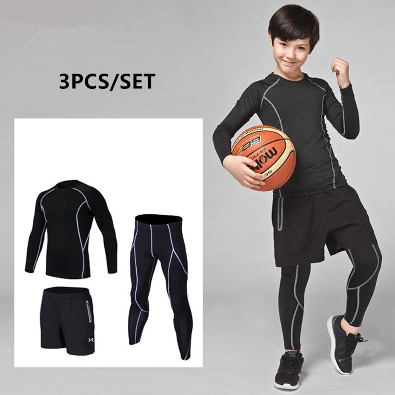 

3PCS/set sport suit kids compression running set quick dry basketball tights sportswear clothes reflective gym fitness tracksuit, 6001001642 green