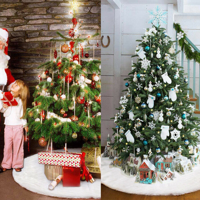 

Christmas Tree Snow Plush Skirt Base Floor Mat Cover XMAS Party Decor 78cm/90cm Christmas Tree Skirts