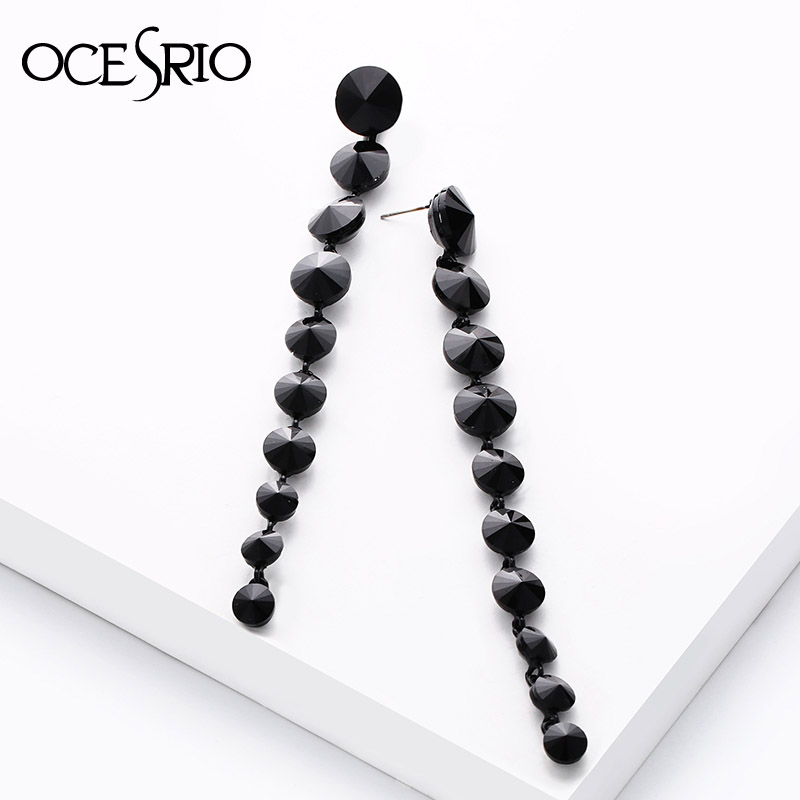 

OCESRIO Long Chain Black Earrings For Women Crystal Hanging Stones Earrings Dangling Punk Gothic Evening Party Jewelry ers-m57
