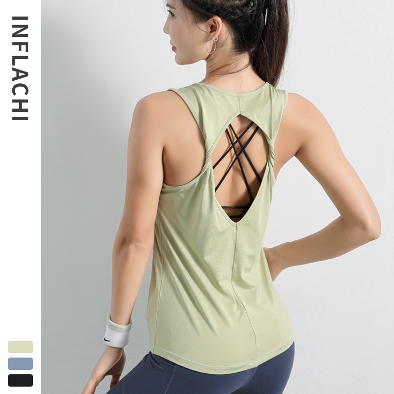

Womenloose Yoga sports running T-Shirt beautiful back sexy vest fitness top, Black