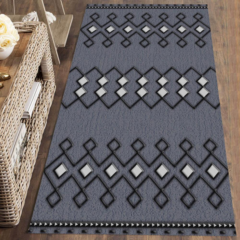 

Else Gray Black White Morrocan Authentic 3d Print Non Slip Microfiber Washable Runner Mats Floor Mat Rugs Hallway Carpets, As pic