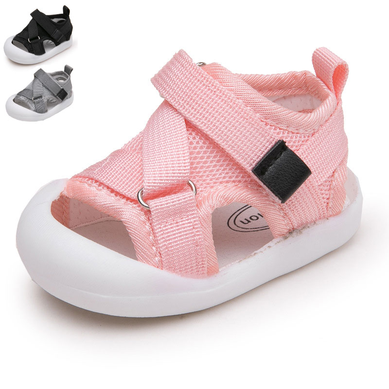 

Summer Baby Sandals Breathable Textile Closed-toe Toddler Beach Shoes Non-Slip Sports Mesh Sneakers Soft Espadrilles Firstwalker, Black