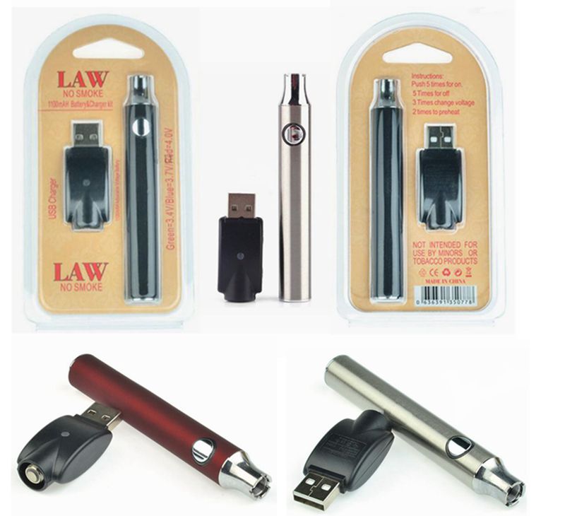 

Law Preheating VV Battery 650mAh 900mAh 1100mah Vape Pen Blister Kits Variable Voltage Vape Battery With USB Charger passtore