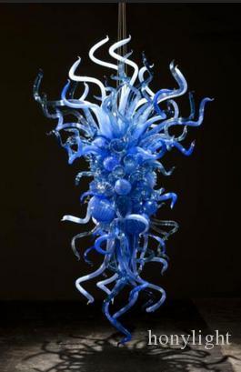 

Hand Blown Curly Glass and Ball Glass Chandelier Light with LED Bulbs Style Blue Color Home Decor Suspension Hanging Pendant Light