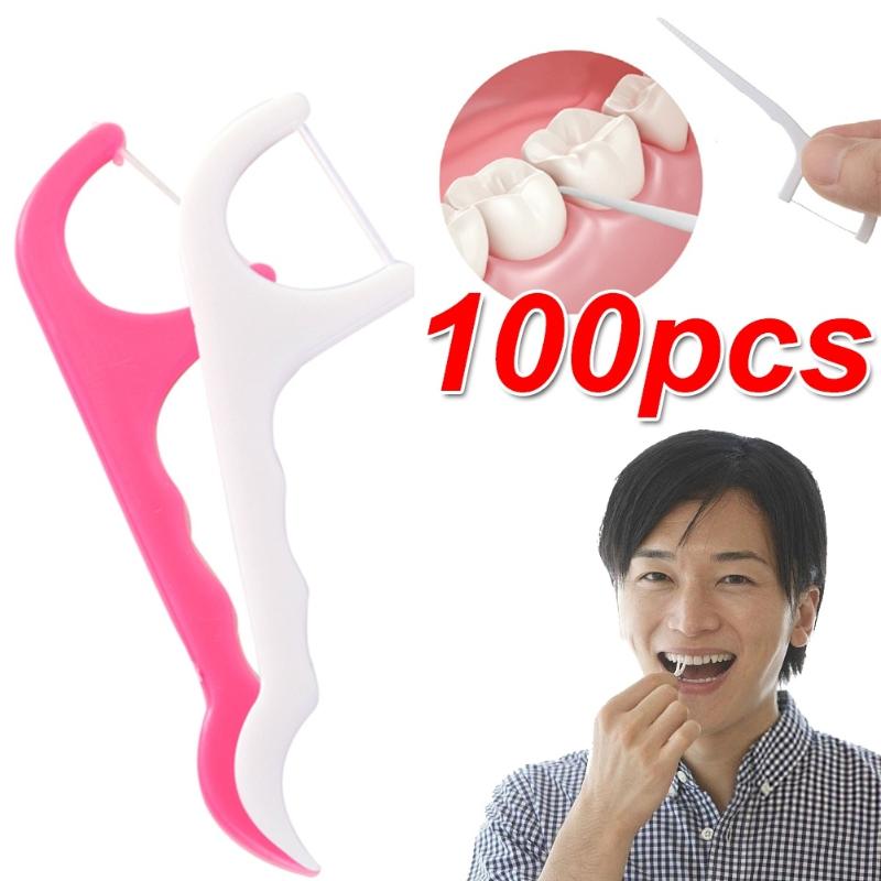 

100 Pcs Floss Flosser Picks Teeth Toothpicks Stick Oral Care Tooth Cleaner