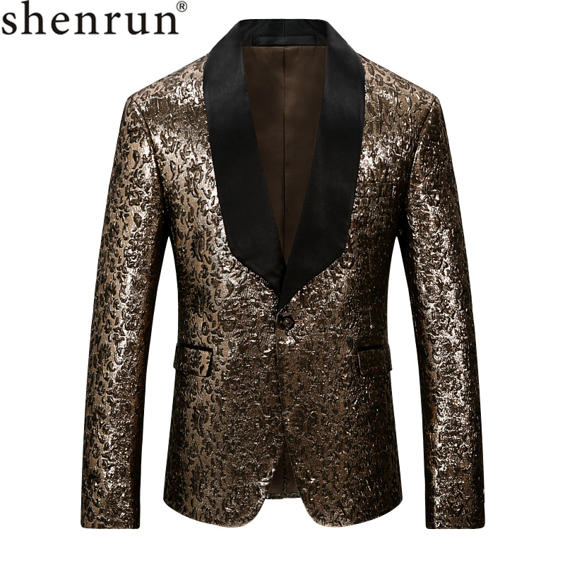 

Shenrun Men Casual Blazer Slim Fit Fashion High Quality Tuxedo Jacket Shawl Lapel Groom Suit Jackets Singer Host Stage Costume, As picture