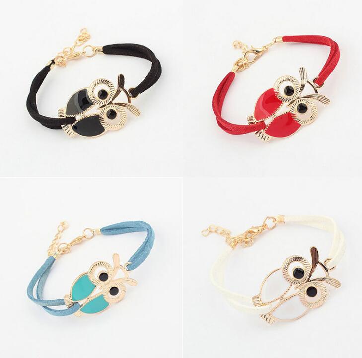 

Hot Fashion Jewelry Women's Leather Bracelet Owl Pendant Bracelets S210