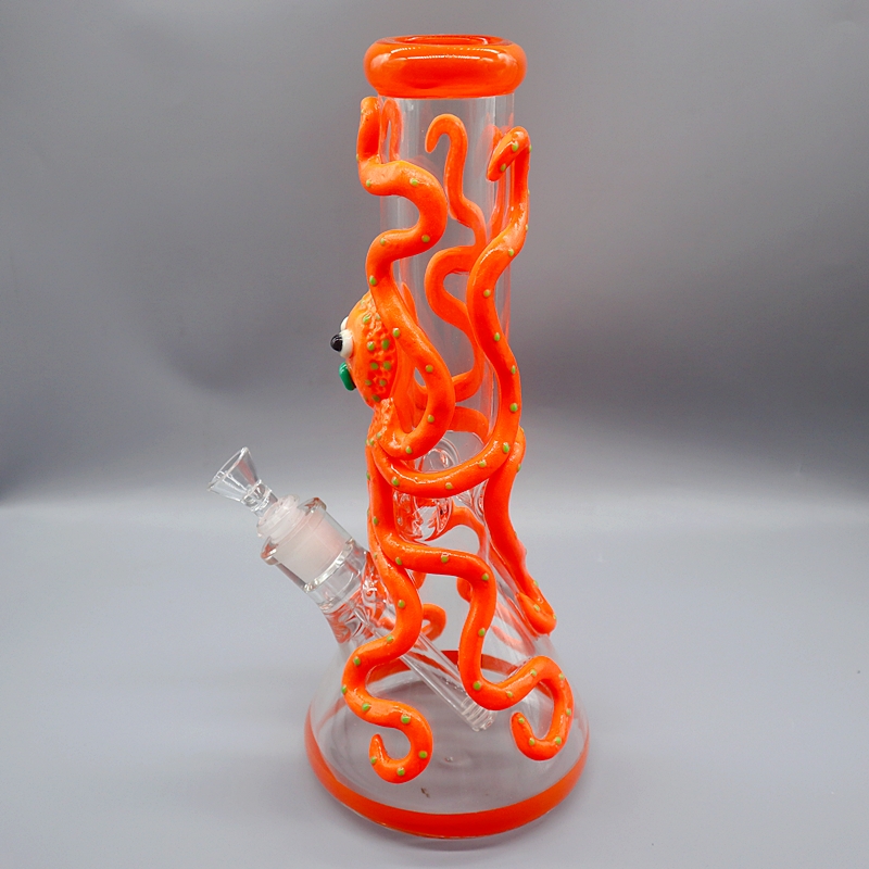 

13 Inch Octopus theme luminous glass water pipe bong recycler bongs female joint glass oil burner pipe water bongs