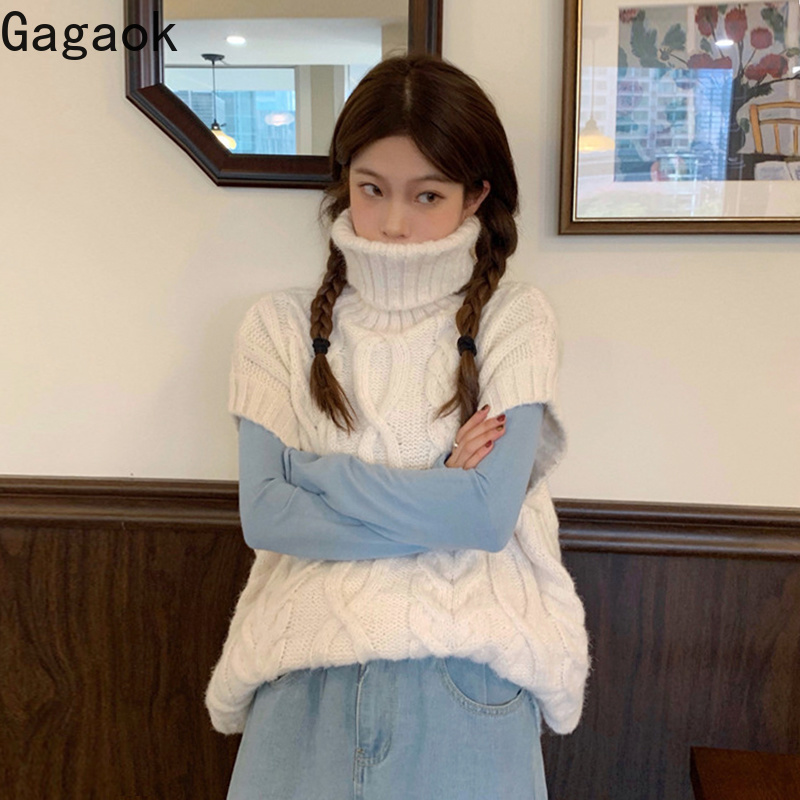 

Gagaok Women Office Lady Thick Vest Autumn Winter New Solid Long Warm Loose Causal Simple Female Fashion Korean Outwear Vests, White