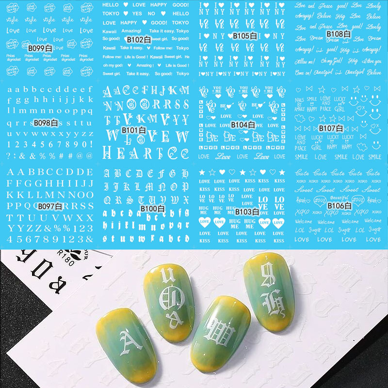 

12sheet/Set letter Series Nail Water Decals old english letters for nails Art Tattoo Manicure Foil Wraps, St52